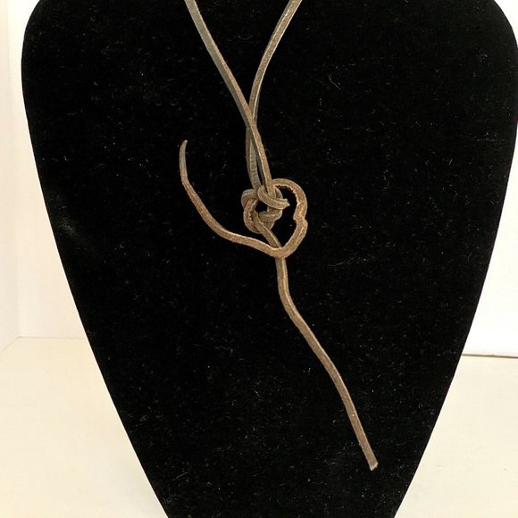 Large Agate Wrapped 4” Pendant Necklace Leather Gold Filled Wire Brutalist Style - Picture 5 of 5